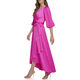 DKNY Women's Balloon Sleeve Satin Faux Wrap Maxi Dress, Pink, 14