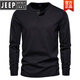 JEEP long-sleeved T-shirt men's pure cotton heavyweight army green henley shirt American spring and autumn round neck new product royal blue 2XL (weight 175-190Jin Jin equals 0.5 kg)