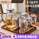AILUKI Japanese high-looking glass home hospitality light luxury high-end living room water cup set drinking tea cup for women Glacier Cup 6 pieces + Glacier Pot 1.8L + Iron cup holder + Large gold handle