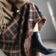 Pierre Cardin tassel raw edge autumn and winter thickened retro plaid skirt A-line high waist slimming large hem mid-length casual skirt coffee color L recommended 110-120Jin Jin equals 0.5 kg