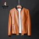 Woodpecker Jacket Men's Jacket Autumn and Winter New Casual Trend Fashionable Stand Collar Motorcycle Leather Jacket Versatile Slim and Handsome Black XL