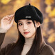 Jimmy Leaf Versatile Embroidered Beret Hat Women's Autumn and Winter Outdoor Leisure Painter Hat Large Head Circumference Showing Face Small Octagonal Hat Coffee One Size Head Circumference 55-58CM