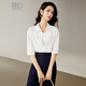 Late White New Product 2025 Autumn Style Lapel Cotton Shirt Casual Commuting Workplace Mid-Sleeve Shirt Women White S