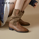 
FIVE PLUS thick heel boots for women 2025 autumn new pointed toe Maillard boots pile boots brown western cowboy boots women's boots brown 37
