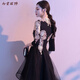 Mei'an Carnival Evening Dress Women's New Cheongsam Small Noble Banquet Temperament Can Wear Performance Costumes to Look Slim Black Short Front and Long Back 4XL