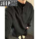 JEEP SPIRIT Light Luxury 2025 Spring and Autumn Feeling Waffle Henley Collar Long Sleeve Shirt for Men in Spring Lazy Style Sweater, Black 3XL