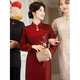Luo Meng brand wedding grandma's wedding banquet dress 2026 autumn and winter new style noble new Chinese cheongsam wedding mother dress star burgundy plus velvet long sleeve 2XL