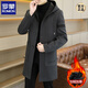 ROMON autumn and winter velvet thickened windbreaker men's mid-length hooded trendy casual high-end woolen coat black 4XL 170-190Jin Jin equals 0.5 kg