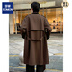 ROMON 2025 new mid-length men's windbreaker large size loose suit collar coat double-breasted over-the-knee coat tea coffee color XL 150-170Jin Jin is equal to about 0.5 kg