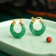 Little silversmith African green ice bottom floating flowers S925 silver earrings women's earrings new Chinese style retro green jade earrings girlfriend gift