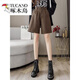 啄木鸟（TUCANO）高腰棕色毛呢五分裤2025新款女春秋冬直筒西装裤外穿休闲阔腿短裤 【109】黑色 【毛呢面料】 3XL 150-170斤