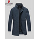 Pierre Cardin high-end light luxury stand collar windbreaker men's mid-length 2025 spring and autumn middle-aged men's business casual jacket black L 175