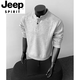 JEEP SPIRIT gray henley collar long-sleeved polo shirt men's American deconstructed splicing right shoulder T-shirt boxy version inner sweatshirt light gray long-sleeved L