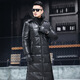 Matchstick's new over-the-knee extra-long leather jacket for men, sheepskin leather jacket, hooded leather windbreaker, thickened and warm men's jacket, trendy black M