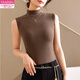 Modal velvet small turtleneck plus velvet thickening bottoming shirt for women autumn and winter sleeveless outer wear elastic slim vest top Khaki 2XL