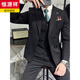 Hengyuanxiang khaki double-breasted gun lapel suit men's vertical stripe slim fit banquet casual small suit jacket navy blue suit S (80-95Jin Jin equals 0.5kg)