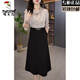 Woodpecker (TUCANO) Lady Long Sleeve Temperament Dress Women 2025 Autumn New Mom Fake Two-piece Skirt Apricot + Black Skirt Fake Two-piece XL (Suitable for 115-124 Jin Jin equals 0.5 kg)