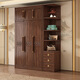 Caibaimu Wardrobe New Chinese Solid Wood Wardrobe with Side Cabinet Black Walnut Wardrobe Bedroom Household Clothes Storage Hanging Wardrobe Five-Door Wardrobe Assembly