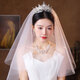 Bridal Crown Tiara, Veil, Proposal, Certificate, Marriage, Korean Forest Crystal Crown Wedding Dress, Hair Accessories for Adults, Crown + Veil + Necklace, Ear Clip Set, Four-piece Set