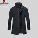 Pierre Cardin high-end light luxury stand collar windbreaker men's mid-length 2025 spring and autumn middle-aged men's business casual jacket black L 175