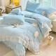 Montmartre princess style winter new style about 11Jin Jin equals 0.5kg heavy milk velvet bed cover four-piece set thickened double-sided velvet bed cover three-piece set Dream Garden--Baby Blue 1.5m bed cover four-piece quilt cover 200*230