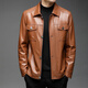 Playboy (PLAYBOY) Haining leather jacket for men with autumn and winter plus velvet warm jacket slim short leather breathable daddy installs motorcycle versatile jacket black thin L 175
