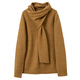Sancai 2025 new winter style scarf collar sweater long-sleeved pullover loose simple top sweater casual M