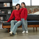 Little Bear Elf (xiaoxiongjingling) parent-child outfit for a family of three in autumn and winter red sweaters for the Year of the Horse, western-style mother-daughter high-end family outfit for four, burgundy single sweater 170 adult L size (recommended height 160-165cm)