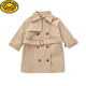 G.DUCKKIDS Girls' Jacket Spring and Autumn Children's Double-breasted Casual Jacket Top Mid-Length Trendy Coat Children's Windbreaker Khaki 110 Recommended Height 100-105cm Age 4-5