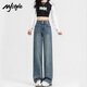 MJ STYLE Jeans Women's 2025 Autumn and Winter New High Waisted Wide Leg Pants Narrow Version Slim Versatile Women's Pants Retro Blue M
