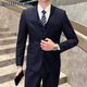 ROMON suit men's business slim suit men's professional formal wear groom wedding dress jacket black 2XL