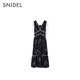 SNIDEL [Same Model in Celebrity] 2025 Autumn and Winter New V-neck Sleeveless Lace-up Waist Printed Dress SWFO254120 Gray S (0)