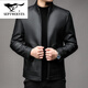 SEPTWOLVES stand collar leather jacket for men middle-aged dad autumn and winter new leather jacket men's business casual plus fleece leather jacket black thin 2XL 185 (suitable for weight 150-165)