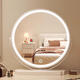 Dresser with light, smart LED makeup mirror, simple girl's home bedroom student dormitory table, white, plug-in model, reversible diameter 30CM