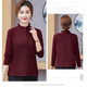 Middle-aged mother autumn and winter thickened velvet warm elastic bottoming shirt middle-aged and elderly women's fashionable slimming top mother-in-law burgundy warm top 3XL