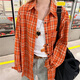 Zhenxiqi American retro plaid long-sleeved shirt for women 2025 autumn and winter new loose and versatile casual high street shirt jacket trendy orange plaid S suitable for 85~100Jin Jin equals 0.5 kg