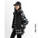 CHIC VEN 2025 Autumn and Winter Cotton Brushed Feel Versatile Hooded Plaid Shirt Lazy Feeling Long Sleeve Shirt Women chicven navy plaid S (43-58kg)