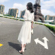 BANDALY2020 summer women's dress female white chiffon embroidered fairy French niche retro v-neck a-line skirt female zx3A41-714 white M