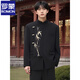 ROMON new Chinese style men's adult dress engagement wedding suit stand collar golden bamboo DK tunic suit class suit black suit XL