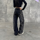Jean droit noir étoilé pour hommes et femmes, lavage et diamants chauds, design détendu, pantalon de plancher large lâche, bleu 1369 L