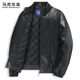 Mark Huafei motorcycle style stand collar leather jacket men's 2025 autumn and winter new embroidered American imitation leather quilted jacket 1006 black 001 L 175