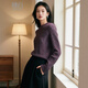 Late White Exclusive 2025 Winter Fashion Casual Sweater Solid Color Wool Sweater for Women Without Belt Purple M