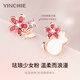 Gin Qianhui 999 sterling silver cat earrings for women peach blossom earrings fashion accessories Valentine's Day birthday gift for girlfriend and best friend