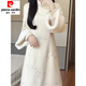 Pierre Cardin (Pierre Cardin) new Chinese style 2025 winter new off-white embroidered plus velvet thickened warm cheongsam inverted large sleeve retro style long skirt beige plus velvet A thickened XL