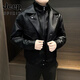 JEEP SPIRIT2025 new autumn and winter fake two-piece men's leather jacket plus velvet new high-end handsome motorcycle leather jacket high black thin velvet spring and autumn M