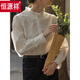 Hengyuanxiang velvet thickened white stand-up collar shirt for women 2025 autumn and winter new style French chic inner base shirt top white-velvet L