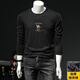 Romon High-End European Station Modal Langarmed T-Shirt Herrenbrief Druck atmungsaktiv plus samt warmes Herren-Basis-Hemd Herbst Kleidung schwarz 15123 m