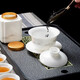 Suet-fat jade white porcelain Kung Fu tea set for home office light luxury high-end teapot covered bowl teacup gift set 15-head ink landscape Xishi teapot complete set
