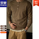 ROMON high-end workwear American retro tough guy style heavy henley T-shirt long-sleeved pure cotton inner layering shirt for men autumn and winter brown L