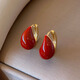 Core luxury retro dripping glaze red earrings women's dripping style earrings 2025 new high-end Hong Kong style earrings earrings retro dripping glaze red earrings